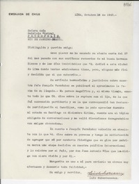[Carta] 1943 oct. 16, Lima [a] Gabriela Mistral, Petrópolis, Río de Janeiro, Brasil