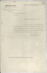 [Memorandum] N° 5574, 1936 jul. 6, Santiago, [Chile] [al] Señor Ministro de Chile en Portugal, Lisboa