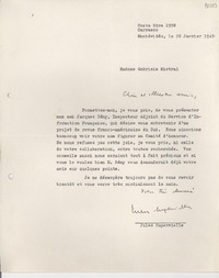 [Carta] 1945 janv. 26, Montevideo [a] Gabriela Mistral
