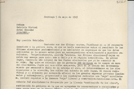 [Carta] 1949 mayo 5, Santiago, [Chile] [a] Gabriela Mistral, Hotel Mocambo, Veracruz, [México]