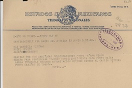 [Telegrama] 1950 jul. 15, Santiago, Chile [a] Gabriela Mistral, Hotel Méjico, Jalapa, Veracruz, [México]