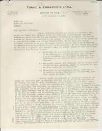 [Carta] 1950 oct. 2, Santiago, Chile [a] Gabriela Mistral, Jalapa, [México]