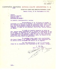 [Carta] 1954 sep. 22, Buenos Aires, [Argentina] [a] Gabriela Mistral, Santiago, Chile