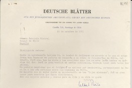 [Carta] 1951 oct. 28, [Santiago] [a] Gabriela Mistral, Rapallo