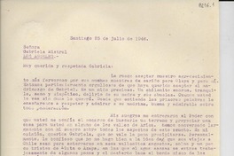 [Carta] 1946 jul. 25, Santiago [a] Gabriela Mistral, Los Ángeles