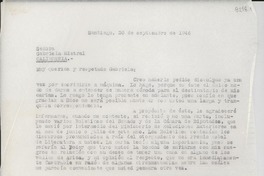 [Carta] 1946 sept. 30, Santiago [a] Gabriela Mistral, California