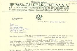 [Carta] 1961 abr. 27, Buenos Aires, [Argentina] [a] Doris Dana, Long Island, Nueva York (U.S.A.)