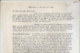 [Carta] 1951 mayo 7, Santiago [a] Gabriela Mistral