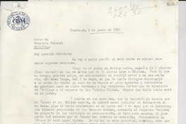 [Carta] 1951 jun. 8, Santiago [a] Gabriela Mistral, Rapallo