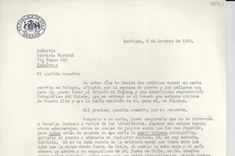 [Carta] 1952 oct. 5, Santiago, [Chile] [a] Gabriela Mistral, Nápoles, [Italia]