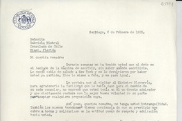 [Carta] 1953 feb. 6, Santiago, [Chile] [a] Gabriela Mistral, Miami, Florida, [EE.UU.]