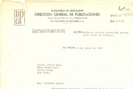 [Carta] 1962 jul. 2, San Salvador, [El Salvador] [a] Doris Dana, Pound Ridge, New York, [Estados Unidos]