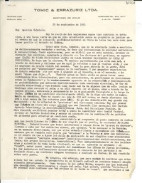 [Carta] 1951 sept. 25, Santiago de Chile [a] Gabriela Mistral