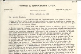 [Carta] 1951 sept. 25, Santiago de Chile [a] Gabriela Mistral