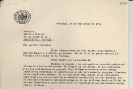 [Carta] 1951 sept. 28, Santiago [a] Gabriela Mistral, Nápoles