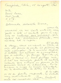 [Carta] 1961 ago. 6, Concepción, Chile [a] Doris Dana, New York, U.S.A.
