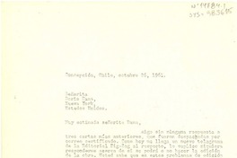 [Carta] 1961 oct. 26, Concepción, Chile [a] Doris Dana, Nueva York, Estados Unidos