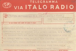 [Telegrama] 1951, Santiago, Chile [a] Gabriela Mistral, Nápoles