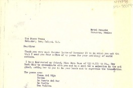 [Carta] [1949?], Veracruz, México [a] The Story Press, Long Island, N.Y., [Estados Unidos]