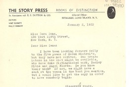 [Carta] 1950 jan. 2, Long Island, N.Y., [Estados Unidos] [a] Doris Dana, New York, [Estados Unidos]