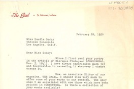 [Carta] 1950 feb. 20, St. Meinrad, Indiana [Estados Unidos] [a] Lucila Godoy, Chilean Consulate, Los Angeles, Calif. [Estados Unidos]
