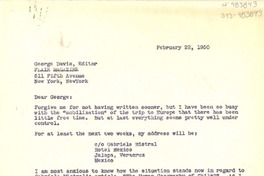 [Carta] 1950 feb. 22, [Estados Unidos] [a] George Davis, Editor Flayr Magazine, New York, [Estados Unidos]