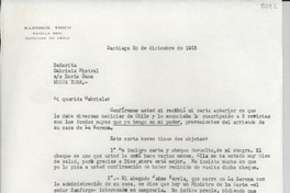 [Carta] 1953 dic. 30, Santiago, [Chile] [a] Gabriela Mistral, Nueva York, [EE.UU.]
