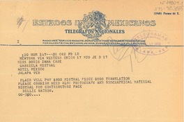 [Telegrama] 1950 mar. 13, New York, [Estados Unidos] [a] Doris Dana y Gabriela Mistral, Hotel México, Jalapa, Ver. [México]