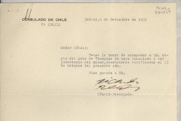 [Oficio] N° 22622, 1935 nov. 6, Madrid, [España] [al] Señor Cónsul de Chile en Comisión, Lisboa, [Portugal]