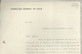 [Oficio] N° 252, 1935 nov. 18, Lisboa, [Portugal] [a la] Señorita Lucila Godoy, Cónsul de Chile, Lisboa, [Portugal]
