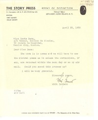 [Carta] 1950 apr. 25, Long Island, New York, [Estados Unidos] [a] Doris Dana co Palmer Guillon de Nicolau [sic], Mexico City, Mexico