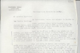 [Carta] 1956 feb. 4, Santiago, [Chile] [a] Gabriela [Mistral]