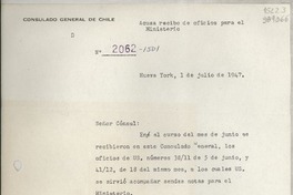 [Carta] 1947 jul. 1, New York, [Estados Unidos] [a] Gabriela Mistral, Cónsul de Chile, 329 East Anapamu St., Santa Barbara, Cal.