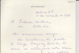 [Carta] 1948 nov. 11, México, D. F., México [a] Gabriela Mistral, Mérida, México