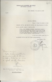 [Oficio] N° 37, 1947 mar. 7, Los Angeles, [EE.UU.] [a la] Hon. Gabriela Mistral, Cónsul de Chile, Monrovia, [EE.UU.]