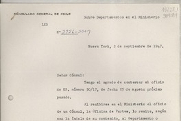 [Circular] N° 2126-2009, 1947 sept. 3, New York, [Estados Unidos] [a] Gabriela Mistral, Cónsul de Chile, 729 East Anapamu St., Santa Bárbara, Cal.