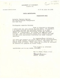 [Carta] 1953 jul. 17, Cincinnati, Ohio [Estados Unidos] [a] Gabriela Mistral, The United Nations Headquarters, New York, [Estados Unidos]