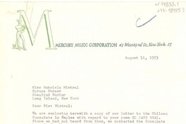 [Carta] 1953 aug. 11, New York, [Estados Unidos] [a] Gabriela Mistral, Long Island, New York, [Estados Unidos]