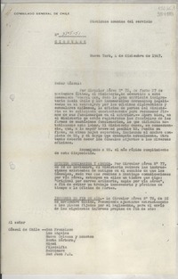 Circular N° 3705-51, 1947 dic. 4, Nueva York, [Estados Unidos] [al] señor Cónsul de Chile, Santa Barbara