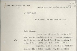[Circular] N° 3738-2748, 1947 dic. 5, Nueva York, [Estados Unidos] [a] Gabriela Mistral, Cónsul de Chile, 729 East Anapamu Street., Santa Bárbara, Cal.