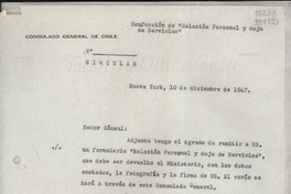 Circular, 1947 dic. 10, Nueva York, [Estados Unidos] [al] señor Cónsul de Chile, Santa Bárbara
