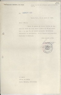 Circular N° 02067-1489, 1948 jul. 26, Nueva York, [EE.UU.] [al] Señor Cónsul de Chile, Santa Bárbara, California, [EE.UU.]