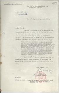 Circular N° 02365-35, 1948 ago. 30, Nueva York, [EE.UU.] [a los] [Señores Cónsules de Chile en EE.UU. y Puerto Rico]