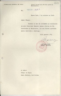 [Circular] N° 02850-1883, 1948 oct. 7, Nueva York, [EE.UU.] [al] Señor Cónsul de Chile, Santa Bárbara, California, [EE.UU.]