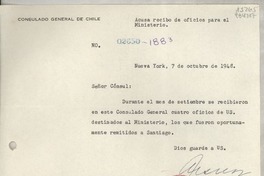 [Circular] N° 02850-1883, 1948 oct. 7, Nueva York, [EE.UU.] [al] Señor Cónsul de Chile, Santa Bárbara, California, [EE.UU.]