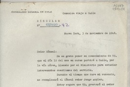 Circular N° 02840-42, 1948 nov. 3, Nueva York, [EE.UU.] [a los] [Señores Cónsules de Chile en EE.UU. y Puerto Rico]