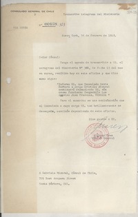 [Circular] N° 00468-323, 1948 feb. 16, Nueva York, [Estados Unidos] [a] Gabriela Mistral, Cónsul de Chile, 729 East Anapamu Street, Santa Bárbara, Cal.
