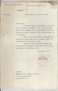 [Circular] N° 00526-355, 1948 feb. 20, Nueva York, [Estados Unidos] [al] señor Cónsul de Chile, Gabriela Mistral, 729 East Anapamu Street, Santa Bárbara, Cal.
