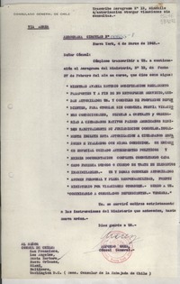 Aerograma circular N° 8, 1948 mar. 4, Nueva York, [Estados Unidos] [al] señor Cónsul de Chile, Santa Bárbara