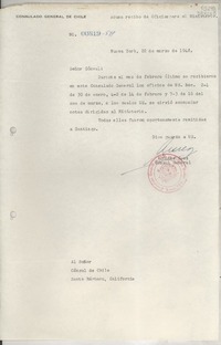 [Circular] N° 00819-514, 1948 mar. 22, Nueva York, [Estados Unidos] [al] señor Cónsul de Chile, Santa Bárbara, California